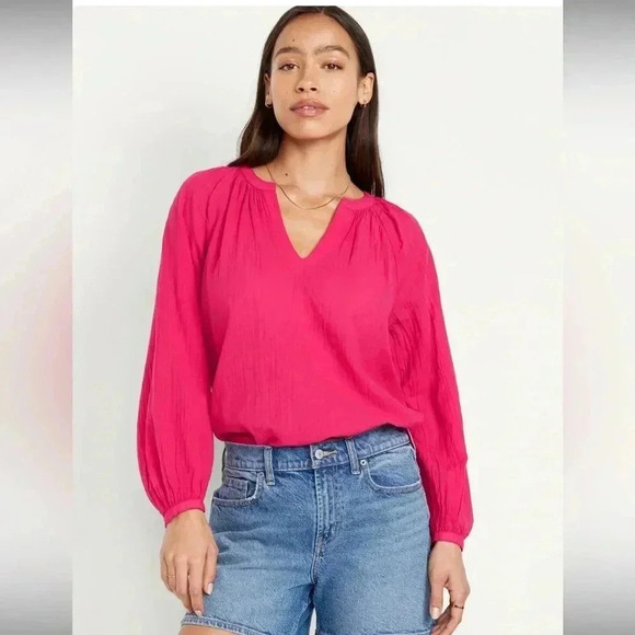 NWT Old Navy Split-Neck Crinkle Gauze Top, Size XL (16/18), Carousel Pink - Picture 3 of 7